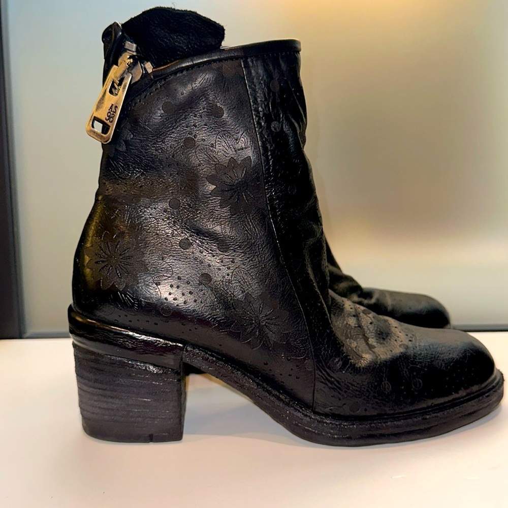 A.S. 98 Jase Floral leather boots black brown, size EU 38 / US 8